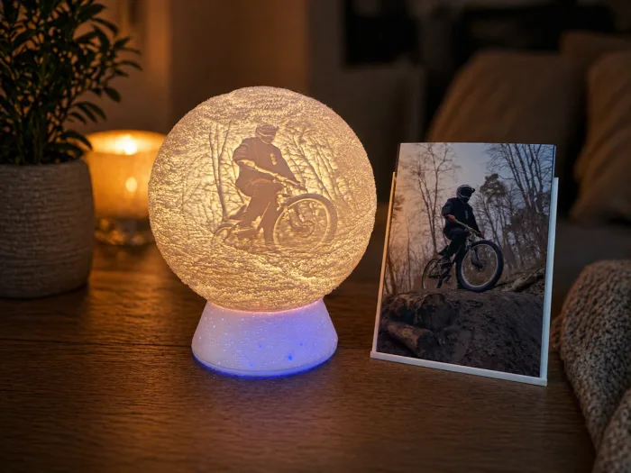 Personalisierte 3D Fotolampe Kugel LED – Lithophane Lichtkugel mit Farbwechsel, eigenes Foto mit Hintergrund, personalisierte Lampe Geschenkidee
