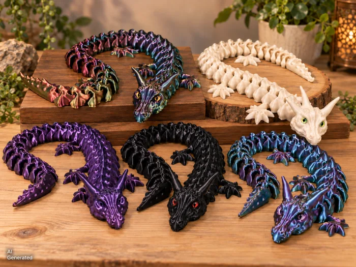 Flexi-Drache – Bewegliche 3D-Drachenfigur in verschiedenen Farben | 46 cm