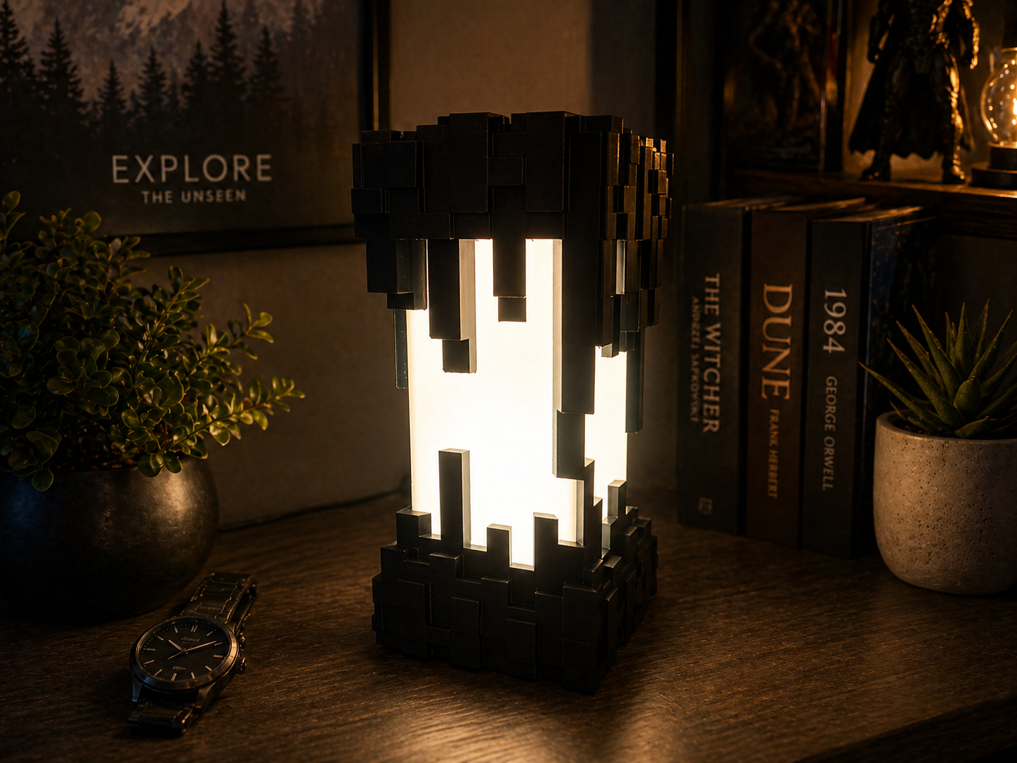 PixelBlock RGB Designlampe – 3D Druck Unikat mit dynamischen Lichteffekten