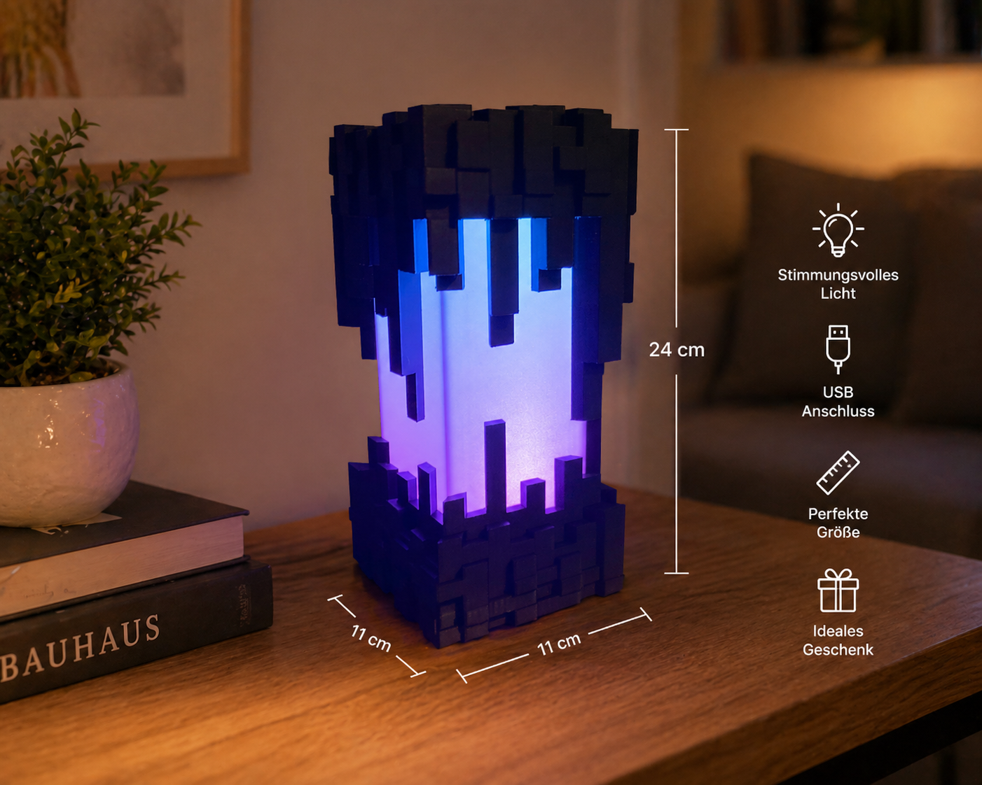 PixelBlock RGB Designlampe – 3D Druck Unikat mit dynamischen Lichteffekten