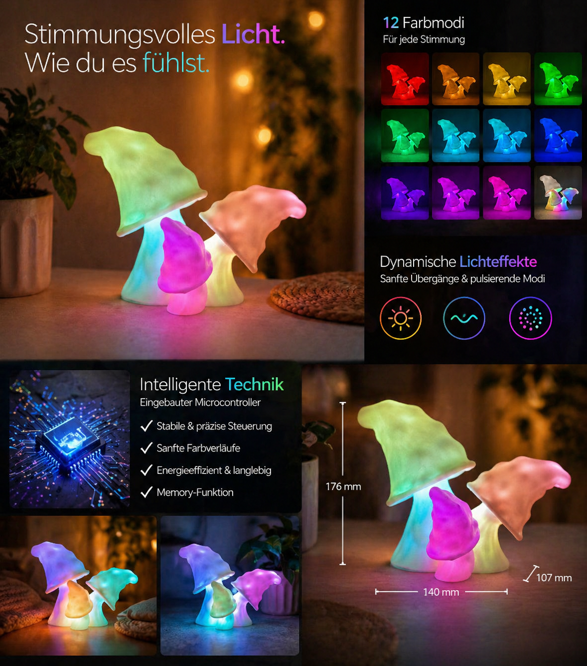 🍄 3D Mushroom Light – Handgemachte LED-Lampe mit magischem Glow 🔮