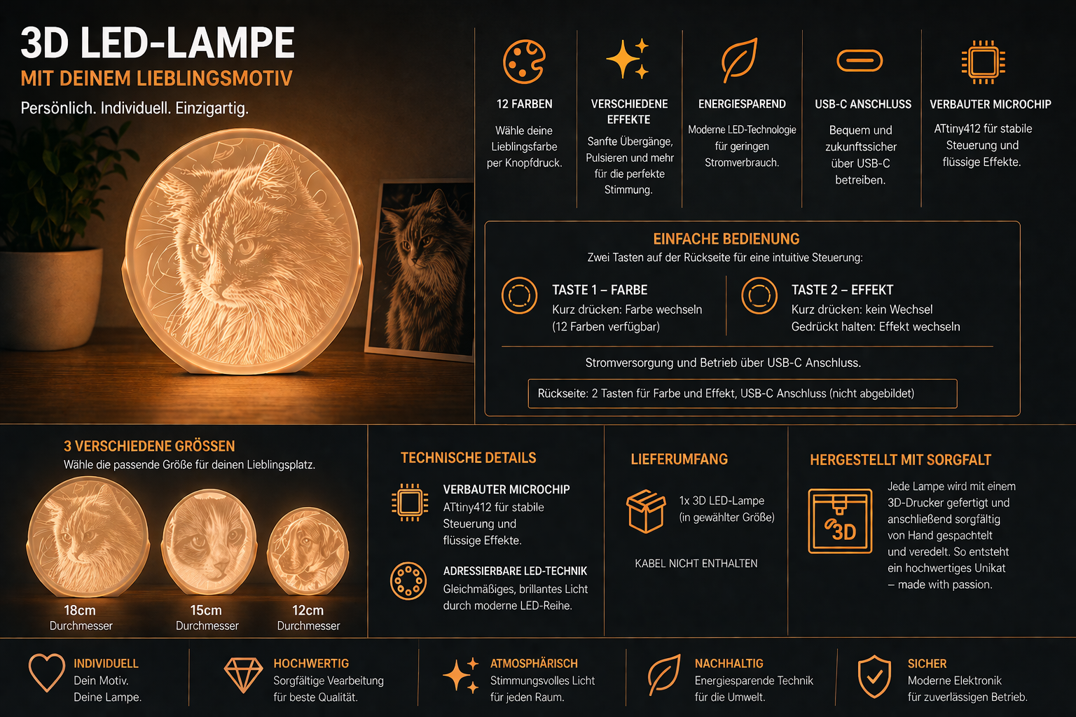 3D Foto Lampe – personalisierter Bilderrahmen (rund)
