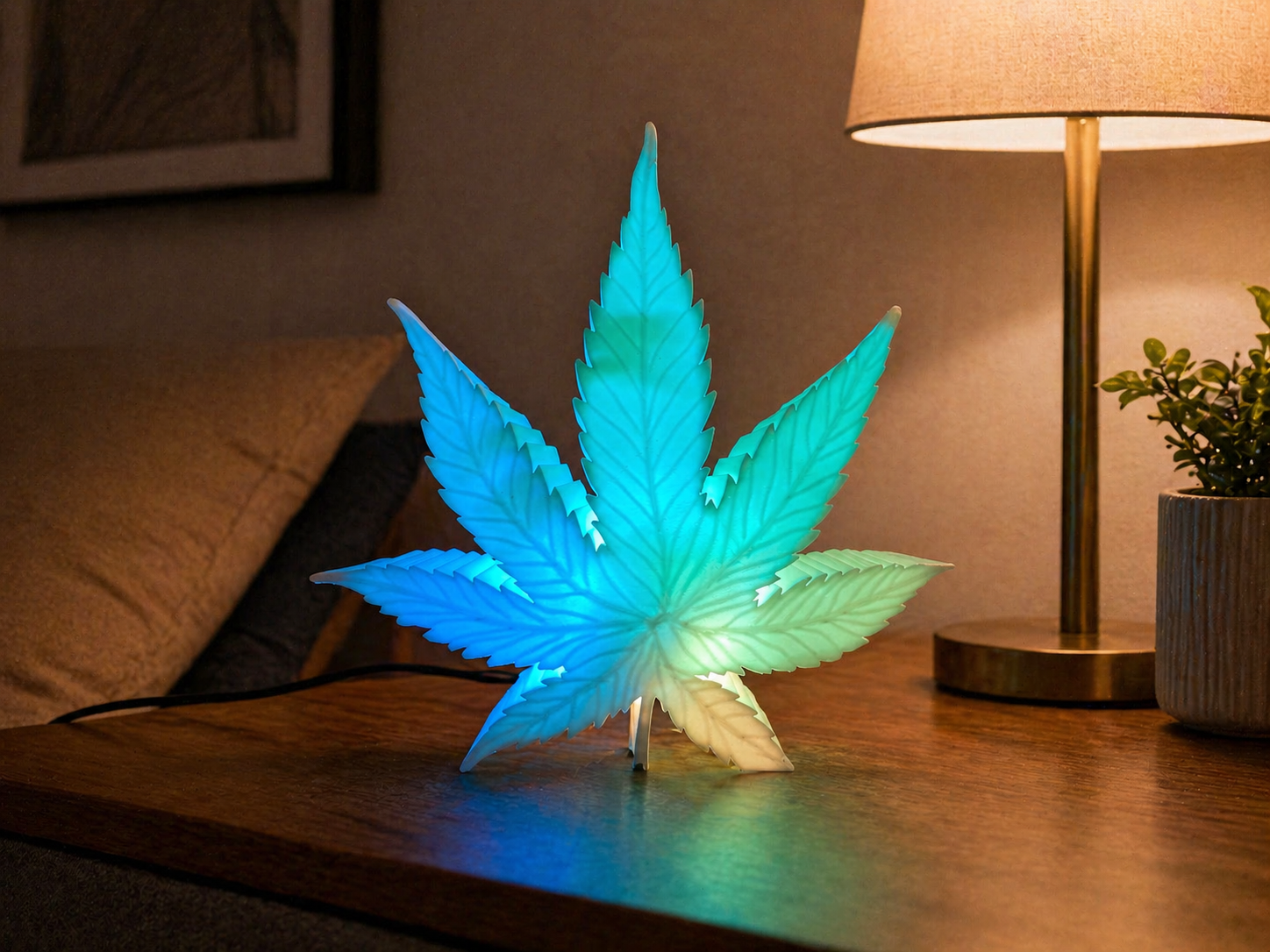 LED Hanfblatt Lampe 🌿 – USB-C Designleuchte mit RGB Effekten und Mikrocontroller