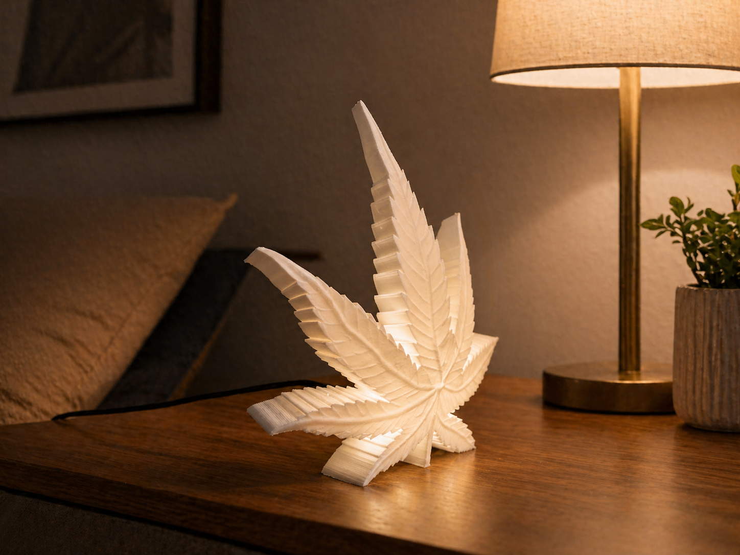 LED Hanfblatt Lampe 🌿 – USB-C Designleuchte mit RGB Effekten und Mikrocontroller