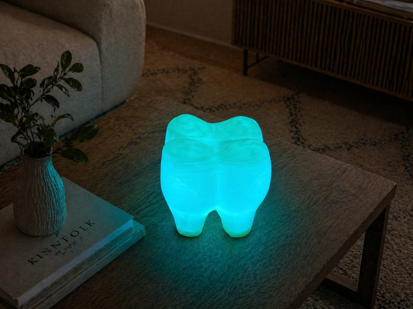 🦷 LED-Praxislicht „Leuchtender riesen Zahn“ – 3D-gedruckte Deko-Lampe mit adressierbaren Effekten, USB-C, Farb- und Funktionswahl