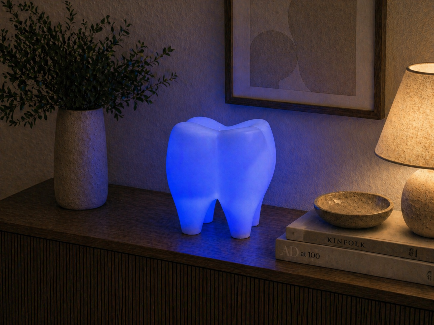 🦷 LED-Praxislicht „Leuchtender riesen Zahn“ – 3D-gedruckte Deko-Lampe mit adressierbaren Effekten, USB-C, Farb- und Funktionswahl