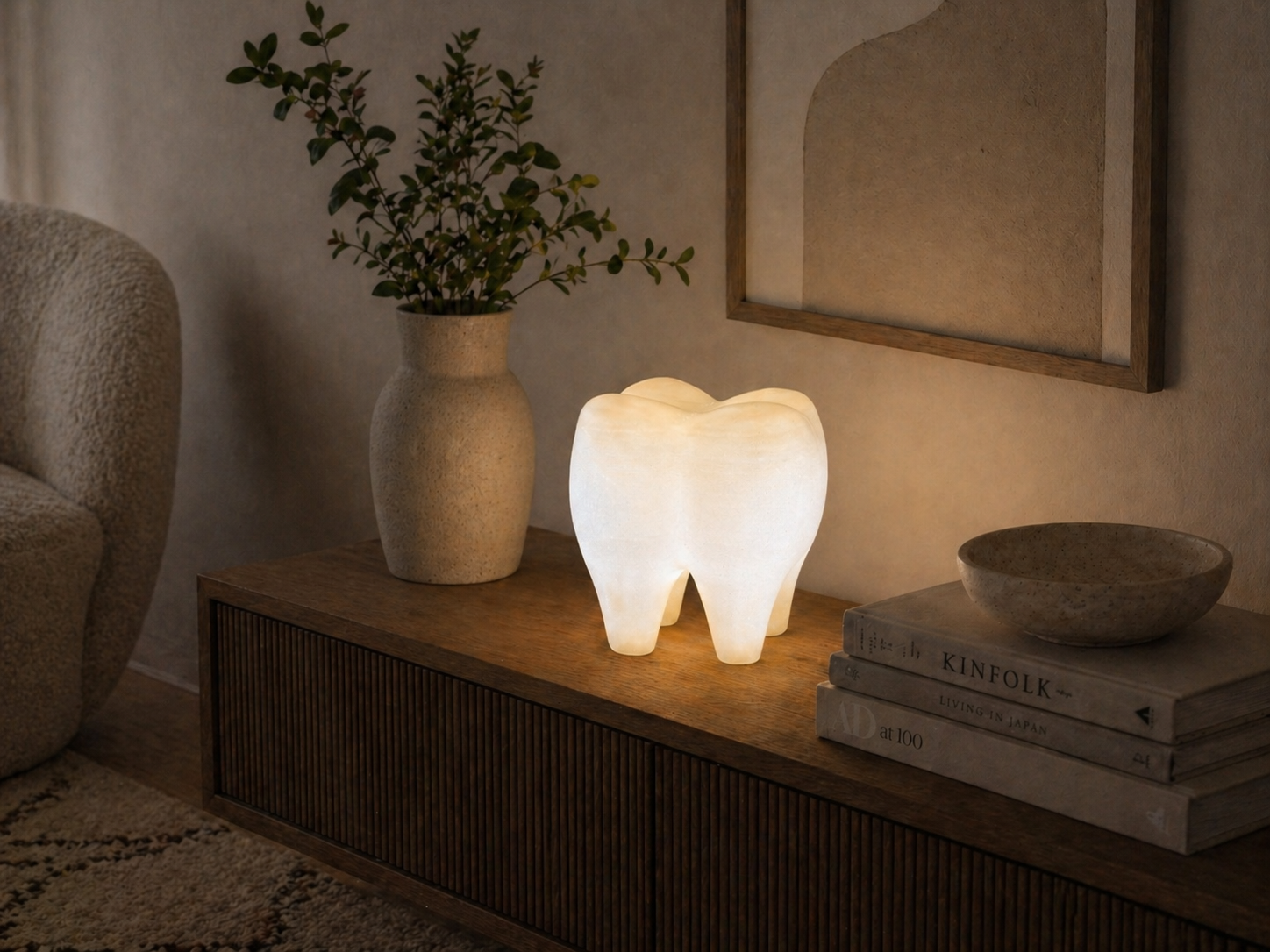 🦷 LED-Praxislicht „Leuchtender riesen Zahn“ – 3D-gedruckte Deko-Lampe mit adressierbaren Effekten, USB-C, Farb- und Funktionswahl