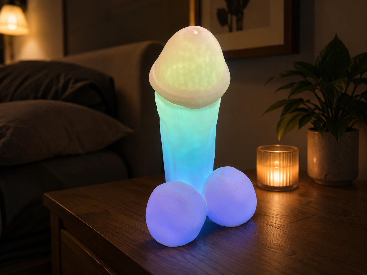 Penis LED Lampe mit RGB Farbwechsel – handgemachte 3D-Druck Scherzlampe als lustiges Geschenk für Erwachsene