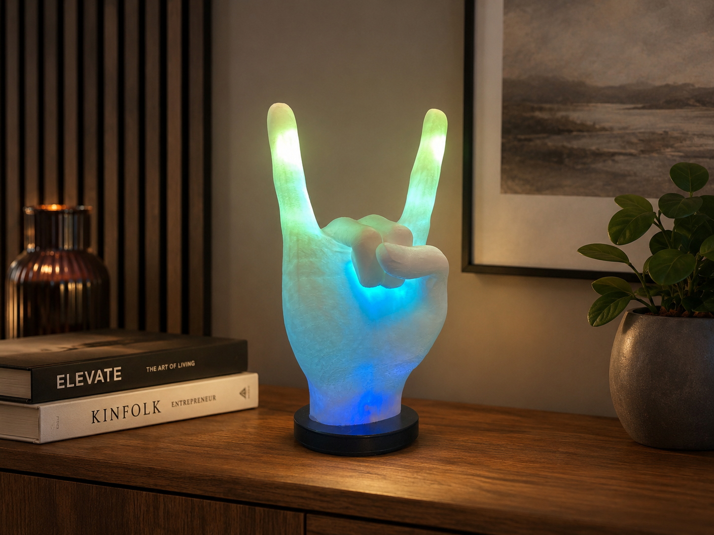 Rock Hand Lampe mit RGB LED – Leuchtende Metal Hand mit USB-C