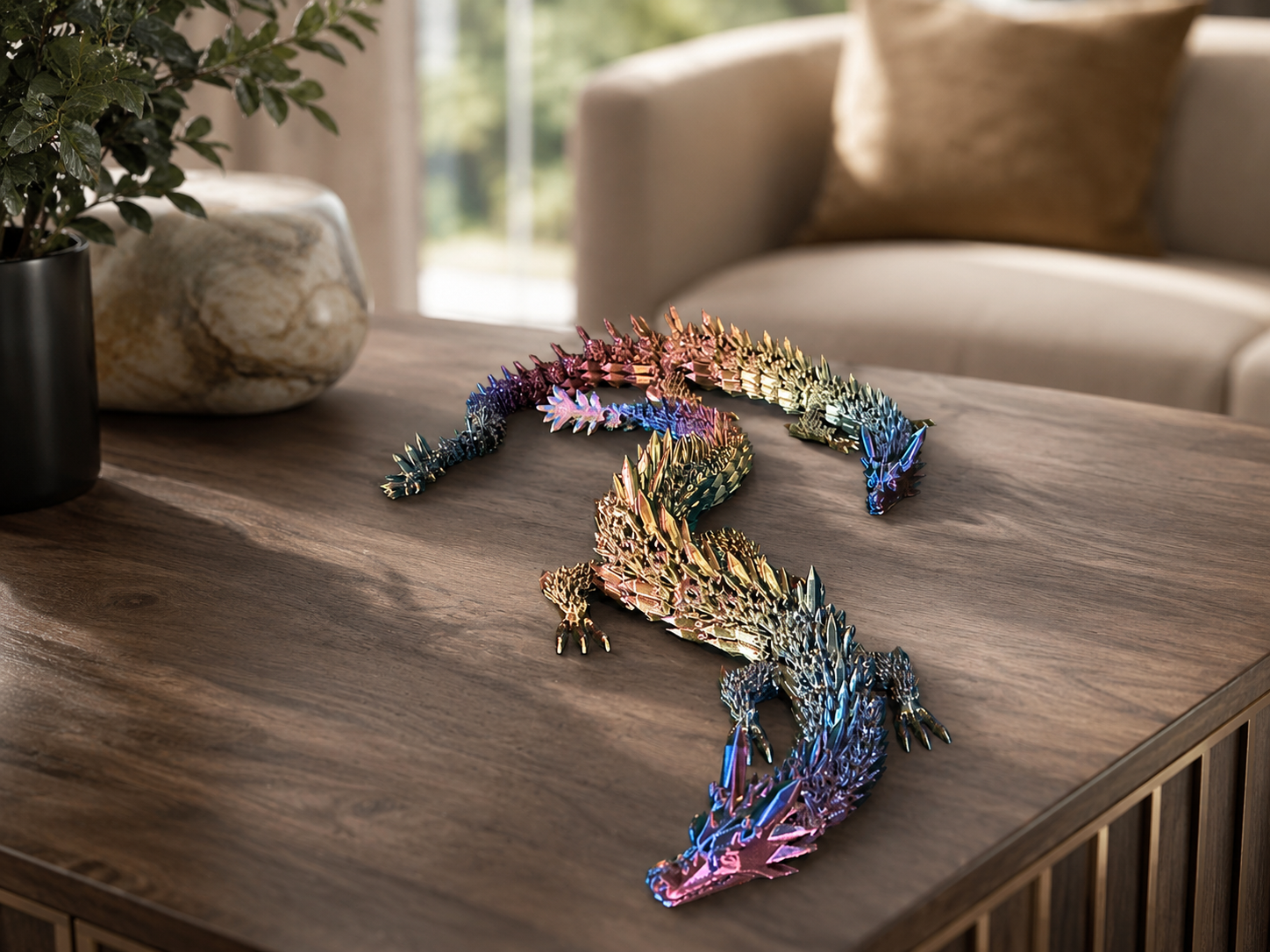 Flexi Kristalldrache XXL – bewegliche 3D-Druck-Dekofigur, ca. 39 cm