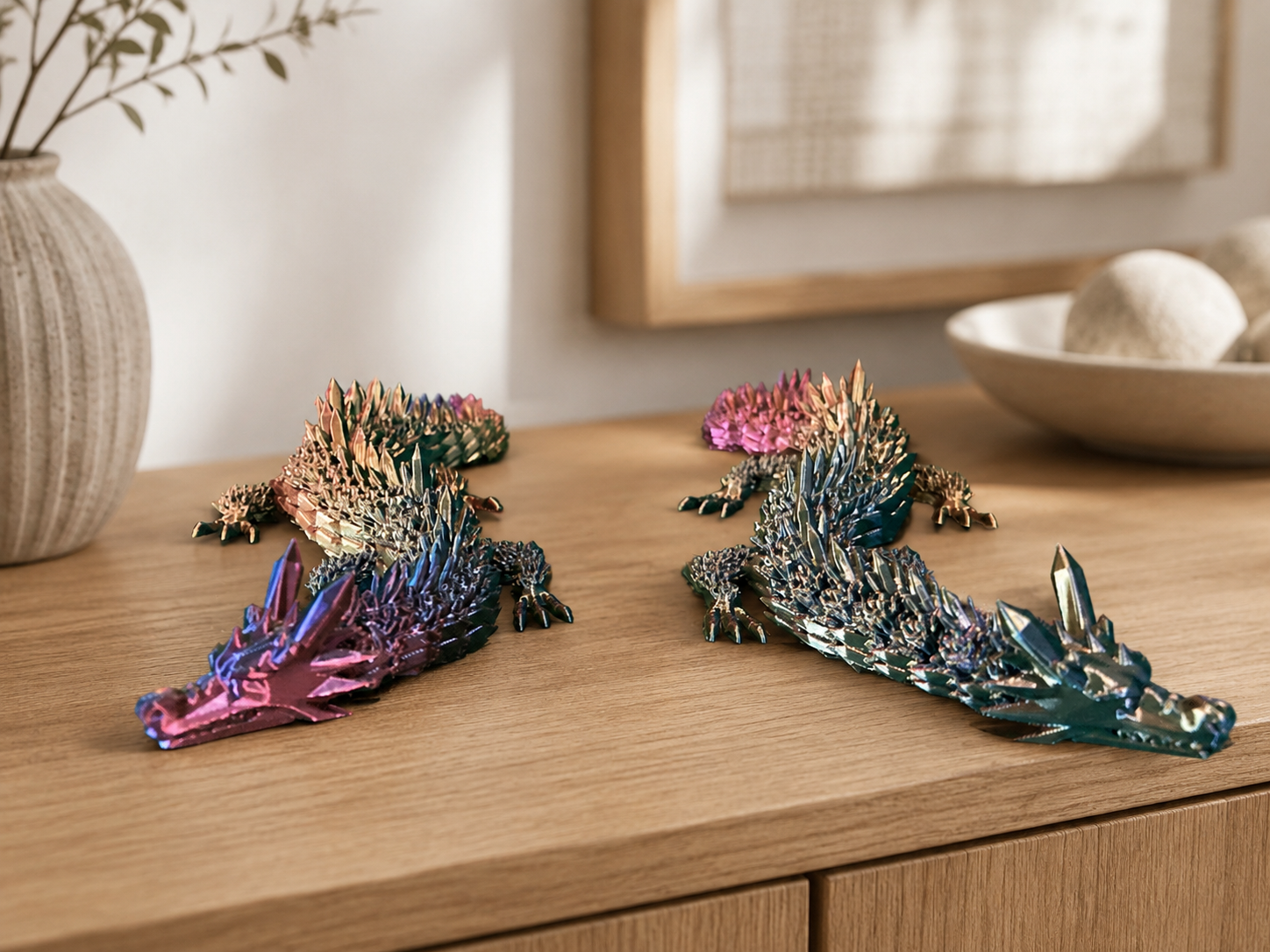 Flexi Kristalldrache XXL – bewegliche 3D-Druck-Dekofigur, ca. 39 cm