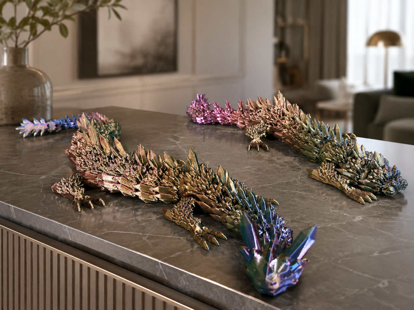 Flexi Kristalldrache XXL – bewegliche 3D-Druck-Dekofigur, ca. 39 cm