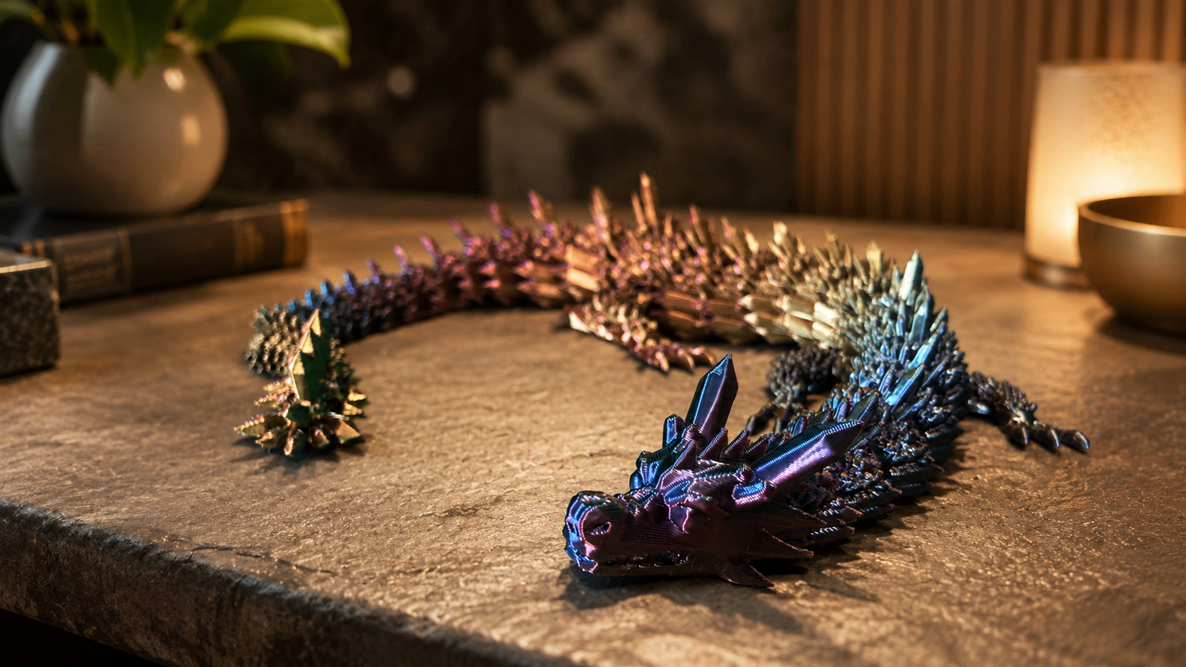 Flexi Kristalldrache XXL – bewegliche 3D-Druck-Dekofigur, ca. 39 cm