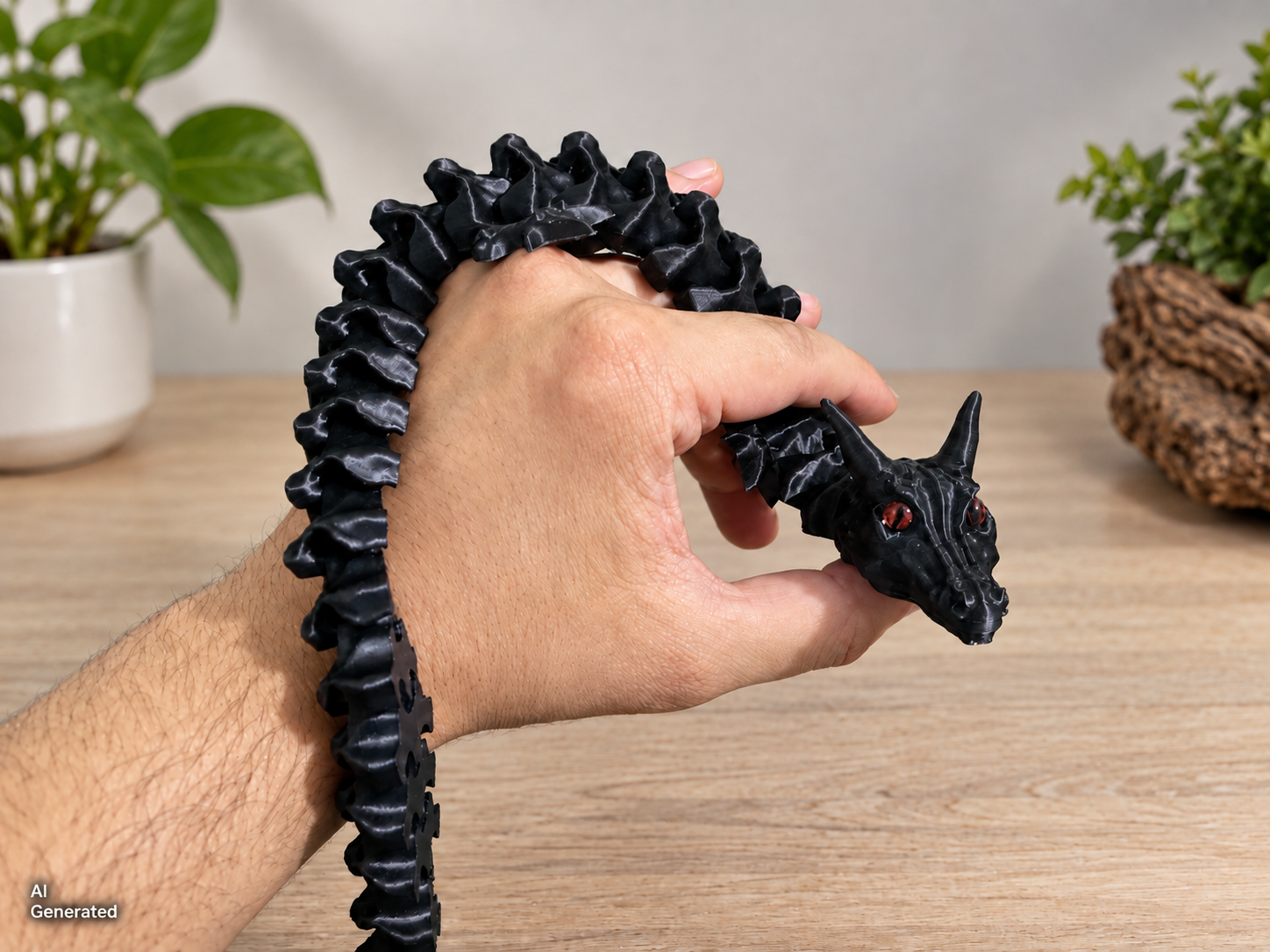 Flexi-Drache – Bewegliche 3D-Drachenfigur in verschiedenen Farben (schwarz) | 46 cm