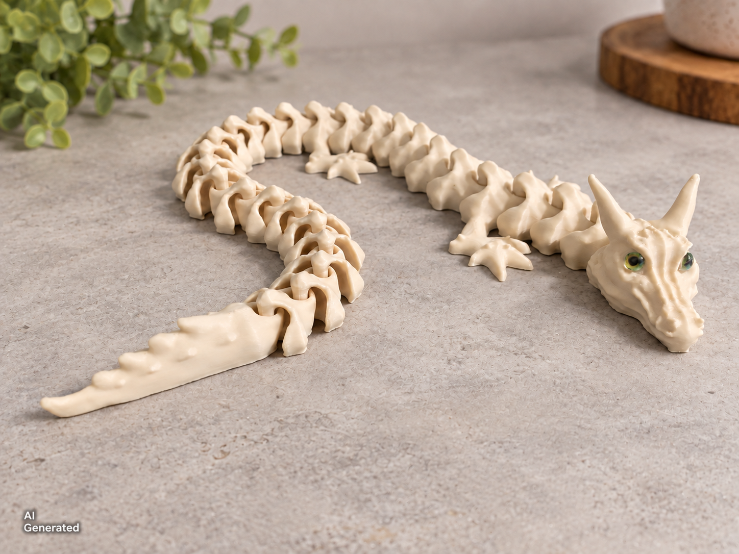 Flexi-Drache – Bewegliche 3D-Drachenfigur in verschiedenen Farben (beige) | 46 cm