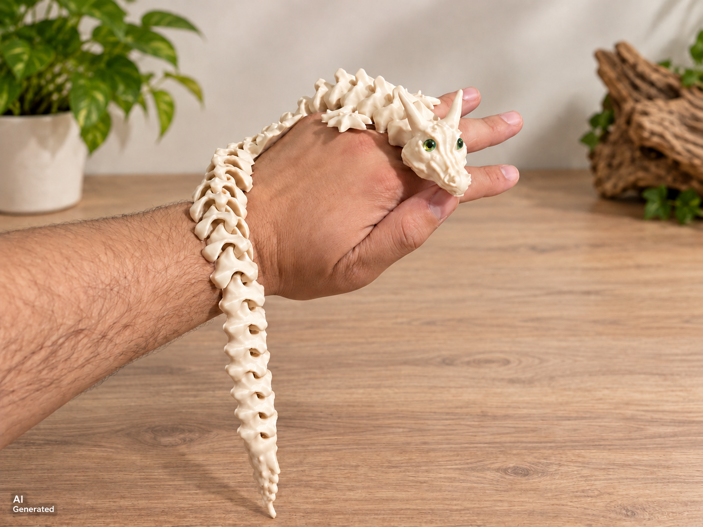 Flexi-Drache – Bewegliche 3D-Drachenfigur in verschiedenen Farben (beige) | 46 cm